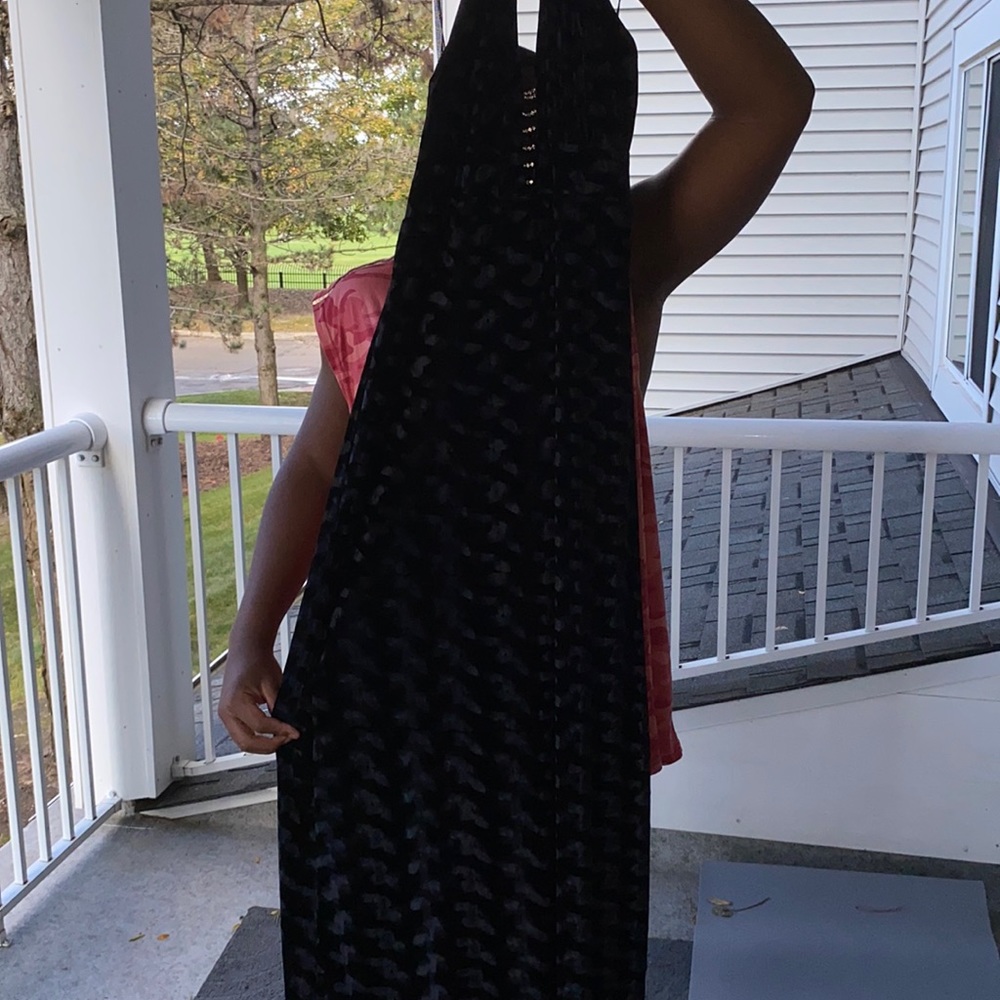 Designer Black White Geometric Print Fit & Flare Evening Gown Size 12